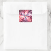 Roze Energie Vlinder Fractale Kunst Vierkante Sticker (Tas)