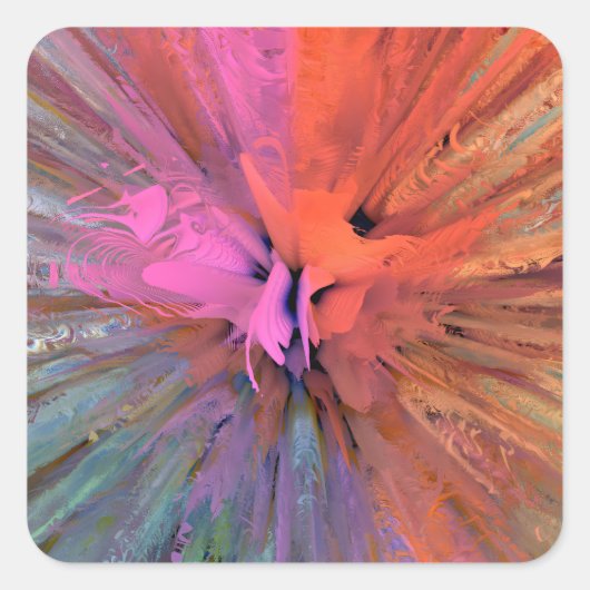 Roze Energie Vlinder Fractale Kunst Vierkante Sticker (Voorkant)