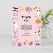 Roze enge één schattige spook Halloween 1e verjaar Bedankkaart (Staand voorkant)