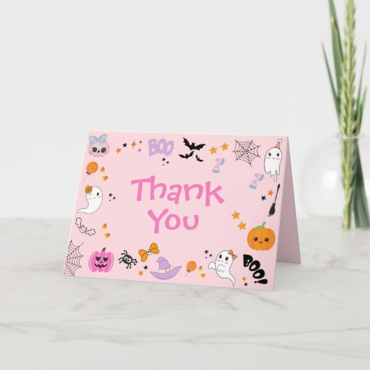 Roze enge één schattige spook Halloween 1e verjaar Bedankkaart (Voorkant)