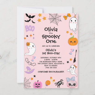 Roze enge één schattige spook Halloween 1e verjaar Kaart
