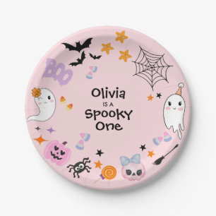 Roze enge één schattige spook Halloween 1e verjaar Papieren Bordje