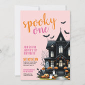 Roze enge eerste verjaardag van Halloween Kaart (Voorkant)