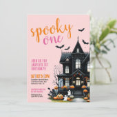 Roze enge eerste verjaardag van Halloween Kaart (Staand voorkant)