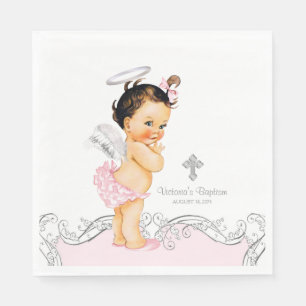 Roze engel baby meisje doop doopfeest servetten