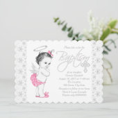 Roze engel Baby meisje doop Kaart (Staand voorkant)
