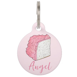 Roze Engel Eten Cake Slice Baking Gepersonaliseerd Huisdierpenning