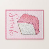 Roze Engel Eten Cake Slice Baking Gepersonaliseerd Legpuzzel (Horizontaal)