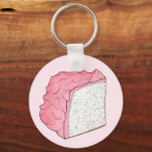 Roze Engel Eten Cake Slice Bakken Retro Dessert Sleutelhanger (Voorkant)