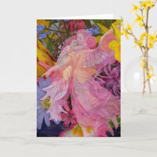 Roze Engel met Kind Kaart (Gele Bloem)