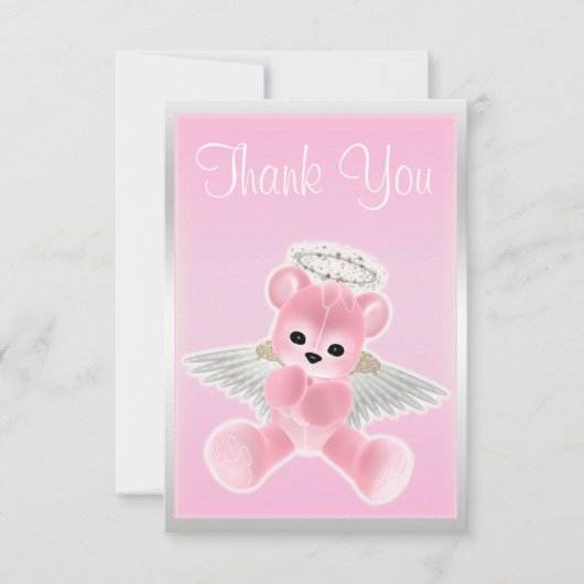 Roze Engel Teddybeer Bedankt Baby Shower (Voorkant)