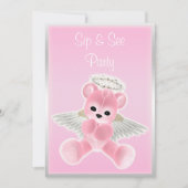 Roze Engel Teddybeer Sip & See Kaart (Voorkant)