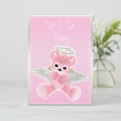 Roze Engel Teddybeer Sip & See Kaart (Staand voorkant)