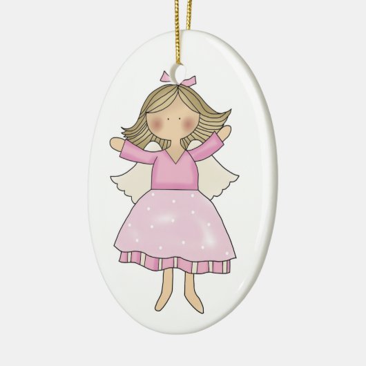 Roze engel-versiering keramisch ornament (Links)