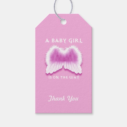 Roze Engel Vleugels Baby shower Gift Labels Cadeaulabel (Voorkant)