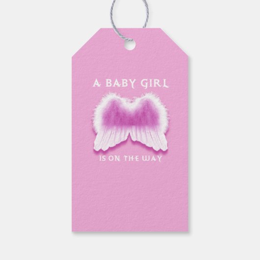 Roze Engel Vleugels Baby shower Gift Labels Cadeaulabel (Achterkant)