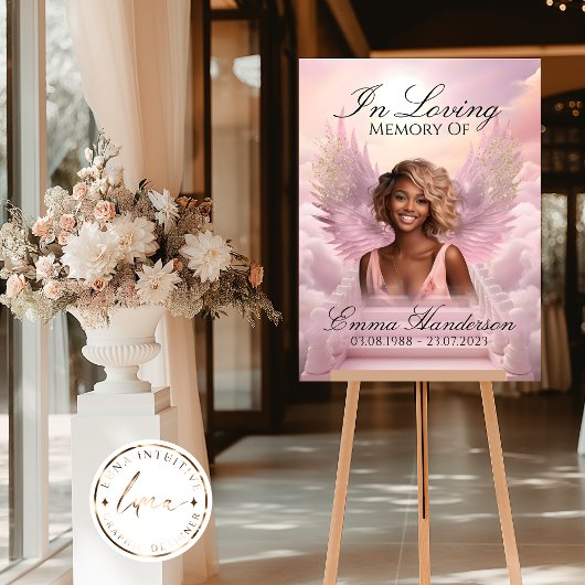 Roze engel vleugels gedenkteken welkom teken poster