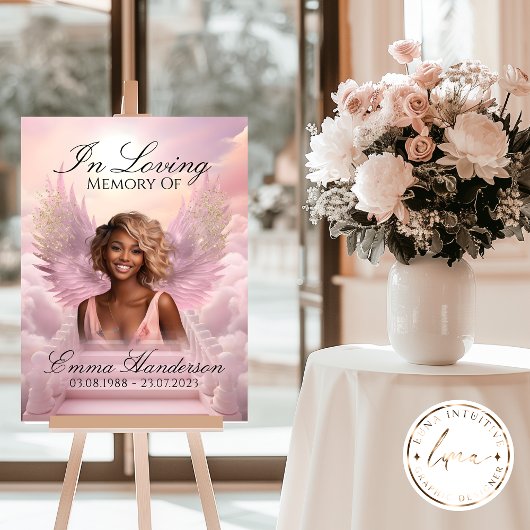 Roze engel vleugels gedenkteken welkom teken poster