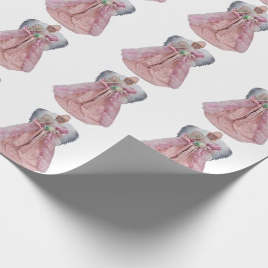 Roze engel wit inpakpapier (Hoek)