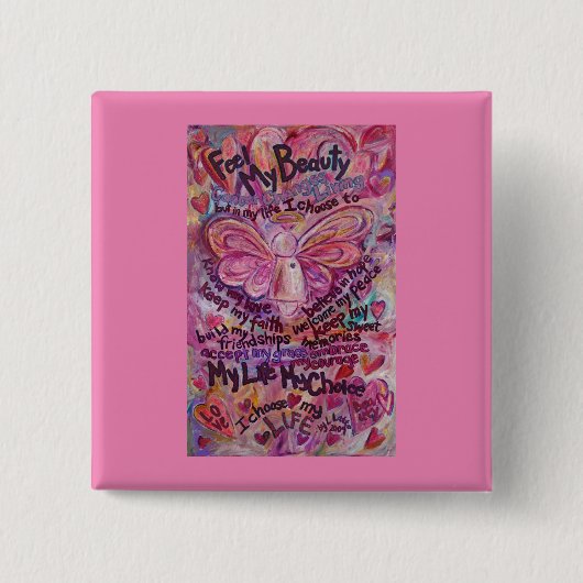 Roze engelenkankergedicht Art Aangepaste Buttonnen Vierkante Button 5,1 Cm (Voorkant)
