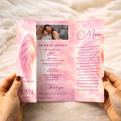 Roze Engelenvleugels Viering Leven Uitvaartprogram Flyer
