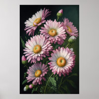 Roze Engels Daisy Flower Art Print Poster