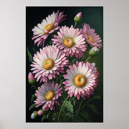 Roze Engels Daisy Flower Art Print Poster (Voorkant)