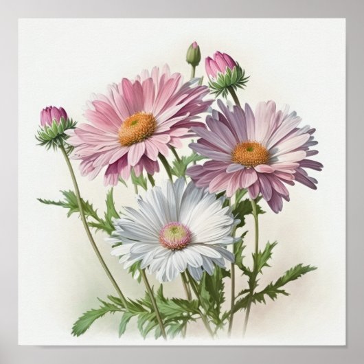 Roze Engels Daisy Flower Art Print Poster (Voorkant)