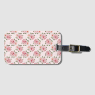 Roze Engels roos cottage floral patroon Bagagelabel