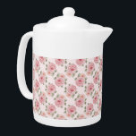 Roze Engels roos cottage floral  patroon Theepot<br><div class="desc">Roze Engels roos cottage floral  patroon</div>