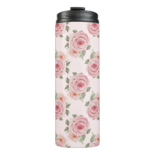 Roze Engels roos cottage floral  patroon Thermosbeker