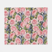 Roze Engels Roos: Dark Waterverf Fleece Deken (Voorkant (Horizontaal))