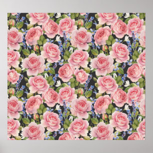 Roze Engels Roos: Dark Waterverf Poster