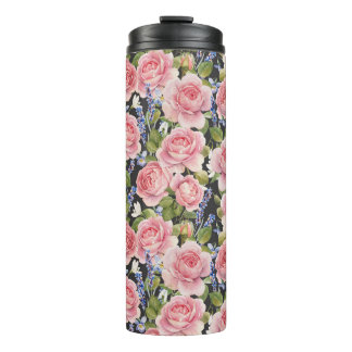 Roze Engels Roos: Dark Waterverf Thermosbeker
