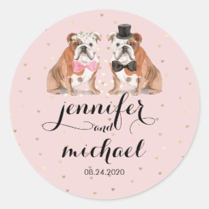 Roze Engelse Bulldog huwelijksfeest Ronde Sticker