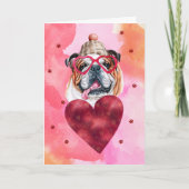 Roze Engelse Bulldog Valentijnsdag Gift Dog Kaart (Voorkant)