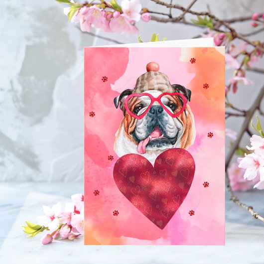 Roze Engelse Bulldog Valentijnsdag Gift Dog Kaart