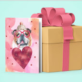 Roze Engelse Bulldog Valentijnsdag Gift Dog Kaart