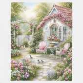 Roze Engelse cottage tuinscène | Fleece Deken (Voorkant)