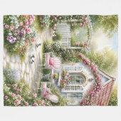 Roze Engelse cottage tuinscène | Fleece Deken (Voorkant (Horizontaal))