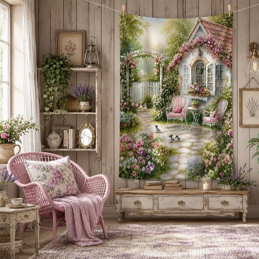 Roze Engelse cottage tuinscène | Fleece Deken
