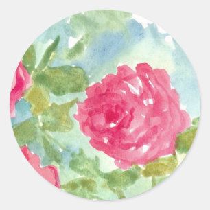 Roze Engelse kool Rozen Waterverf Flowers Ronde Sticker