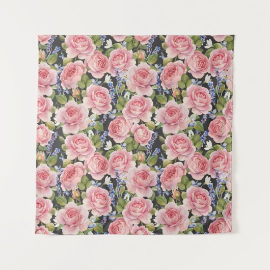 Roze Engelse Roos: Donker Waterverf Wandkleed (Voorkant)