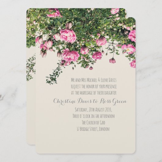 Roze Engelse rozen, bloemige huwelijksuitnodiging Kaart (Voorkant / Achterkant)