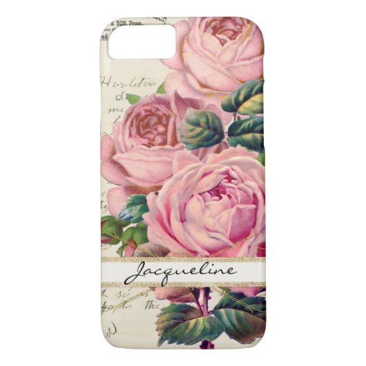 Roze Engelse Rozen met handschrift Case-Mate iPhone Case (Achterkant)