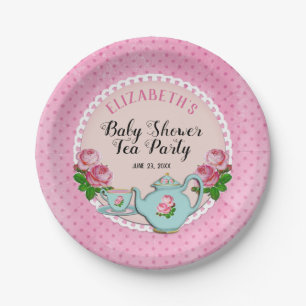 Roze Engelstalige Baby Tea Party Shower Papieren Bordje