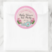 Roze Engelstalige Baby Tea Party Shower Ronde Sticker (Tas)