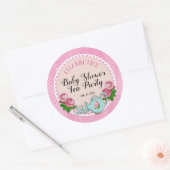 Roze Engelstalige Baby Tea Party Shower Ronde Sticker (Envelop)
