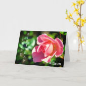 Roze Enkele Roos Gepersonaliseerde Verjaardag Kaar Kaart (Gele Bloem)