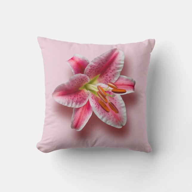 Roze Enkele Stargazer Lelie Kussen (Voorkant)